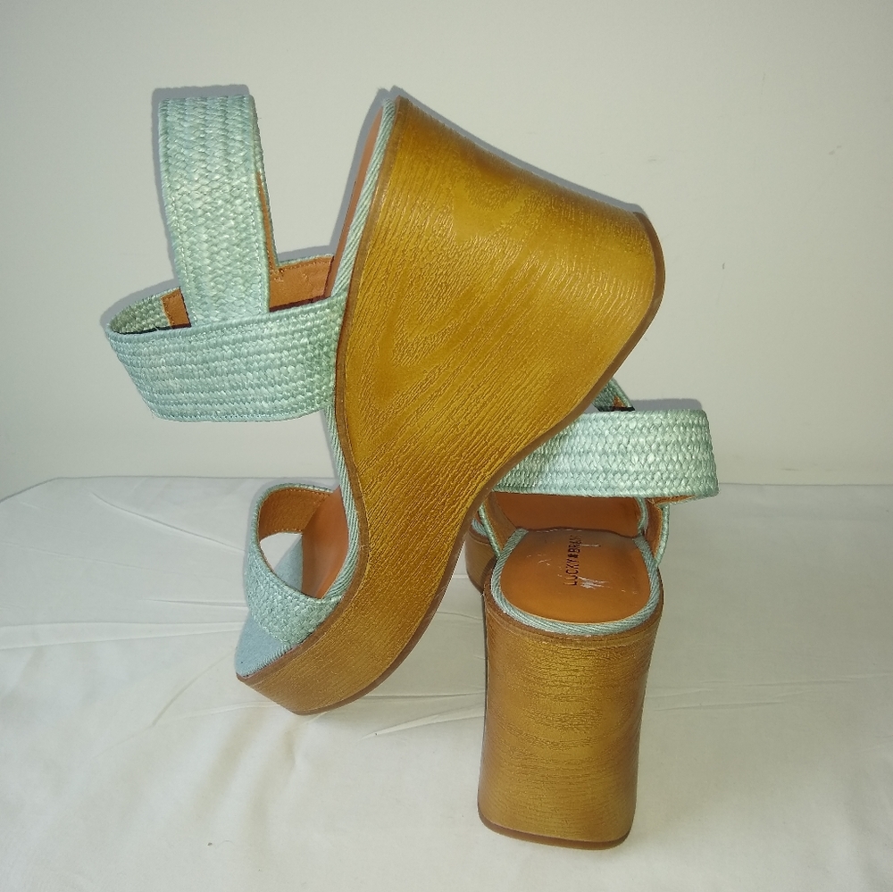 Lucky Brand Delukah Platform Wedge Sandals, Light Green Sz 9.5 & Natural Sz 6.5